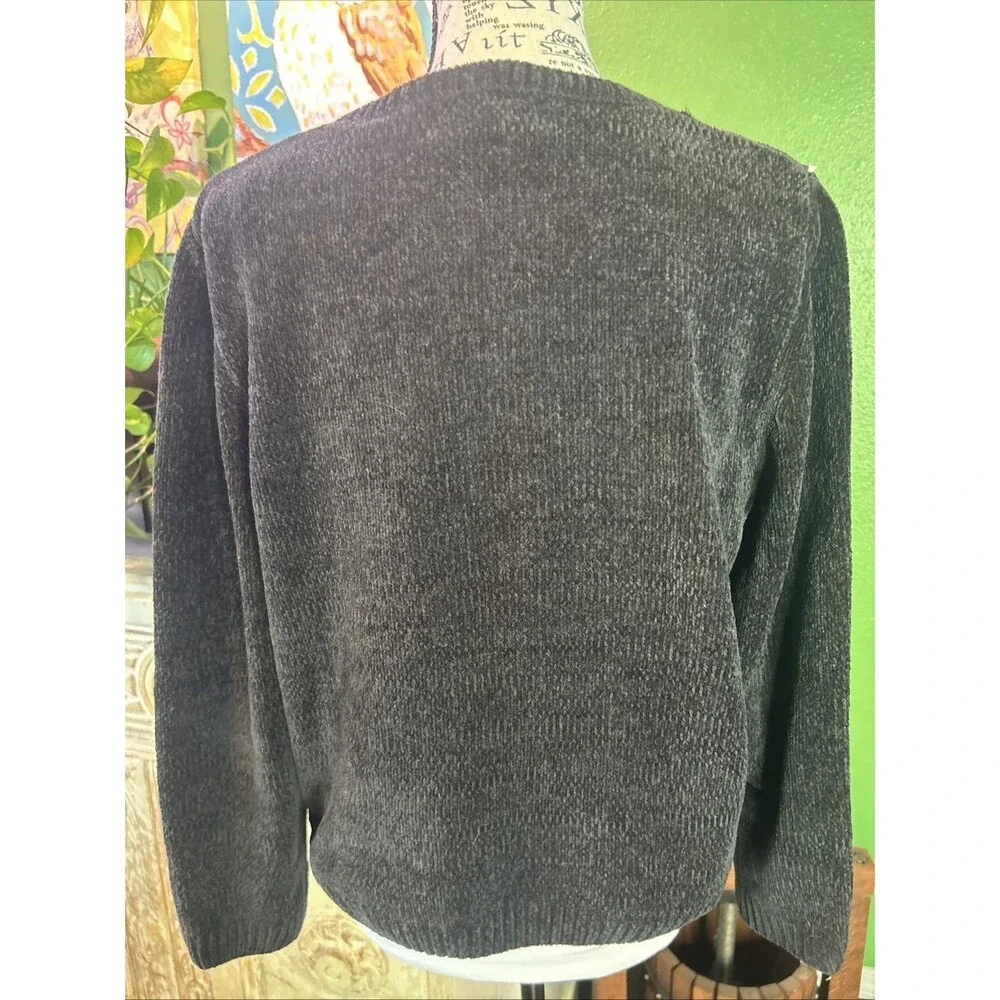 Vtg Alfred Dunner Womens Sweater Size Petite L Black & White Dark Academia
